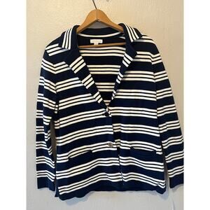 New w Tags Women's Charter Club Navy White  Stripped Cotton Blazer Jacket Size S